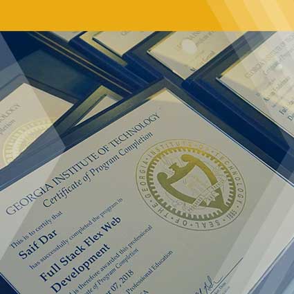Georgia Tech certificates laid out on table