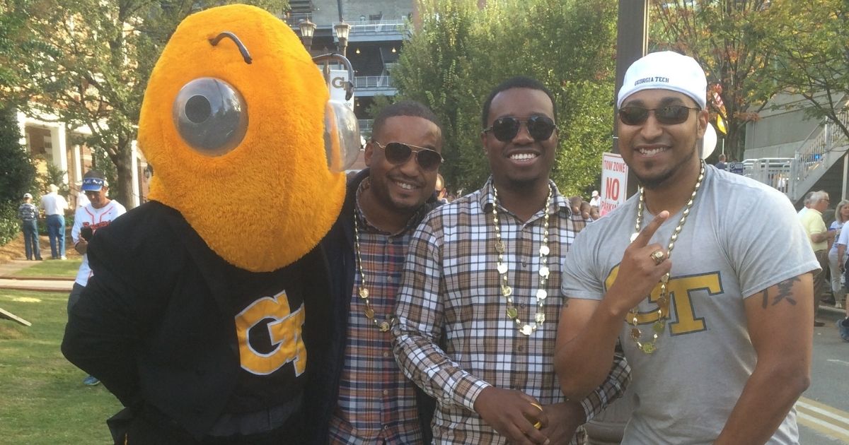 Chris Carter and fraternity brothers at Georgia Tech Homecoming with Buzz